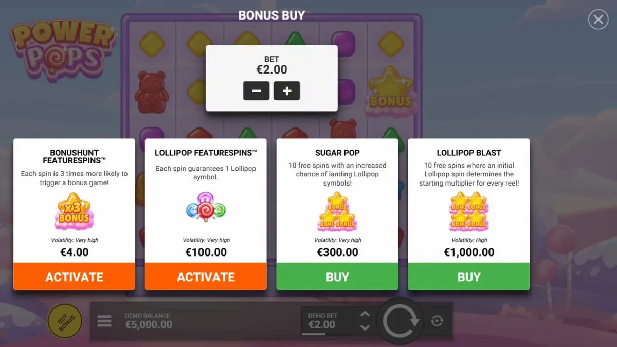 Tampilan visual slot Power Pops dengan tema permen dan warna-warni cerah